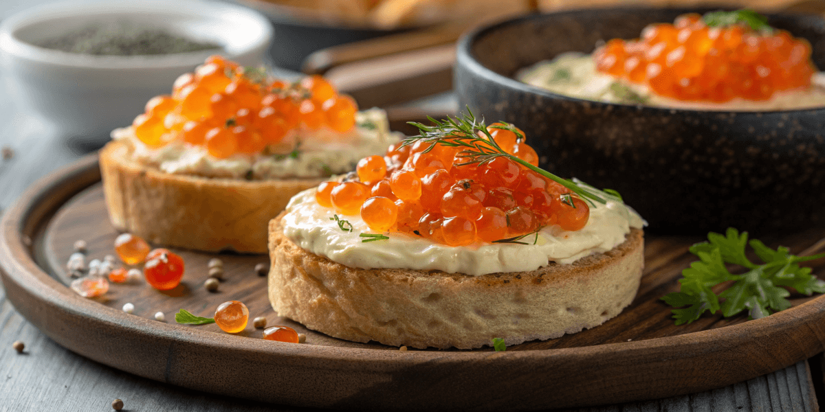 Close-up of vibrant orange salmon eggs with a soft-focus background, highlighting their texture and natural appearance.