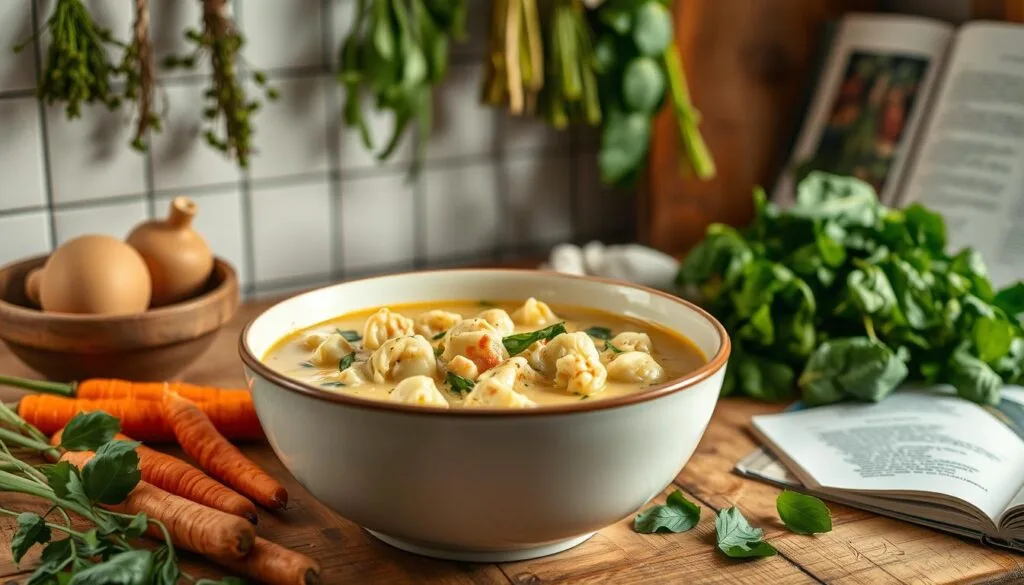 Marry Me Chicken Gnocchi Soup with Fresh Basil Garnish A bowl of Marry Me Chicken Gnocchi Soup garnished with fresh basil and grated Parmesan cheese, served on a wooden table.
