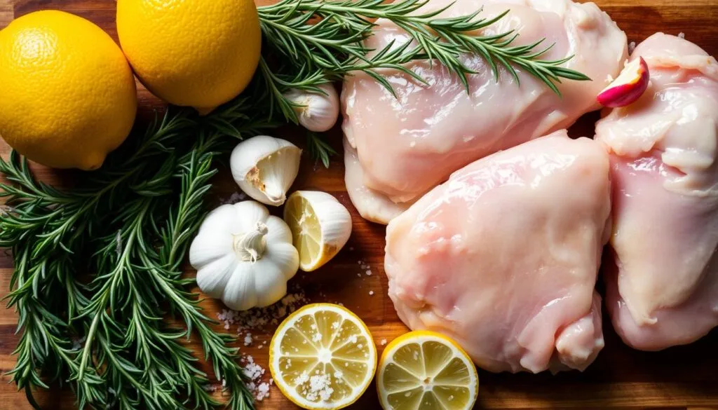 Pan Seared Chicken Thighs Ingredients Juicy pan-seared chicken thighs garnished with fresh herbs in a cast-iron skillet, showcasing crispy skin and golden-brown perfection.