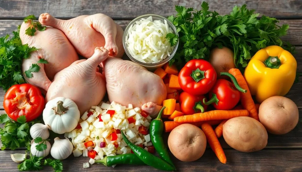 Puerto Rican Chicken Soup Ingredients A steaming bowl of authentic Puerto Rican chicken soup garnished with fresh cilantro, featuring tender chicken, vibrant vegetables, and a rich broth