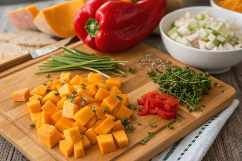 Jamaican Chicken Soup Ingredients A bowl of delicious Jamaican chicken soup with vibrant vegetables and herbs, showcasing easy preparation steps and authentic flavors.