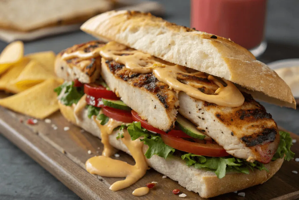 Chipotle Chicken Sandwich Flavor Profile A delicious Chipotle Chicken Sandwich served on a toasted bun with fresh lettuce, tomatoes, and a drizzle of chipotle mayo.